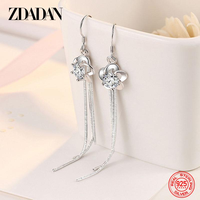 

925 Sterling Silver Flower Amethyst Long Dangle Earrings for Women Charm Jewelry Party Gift белый