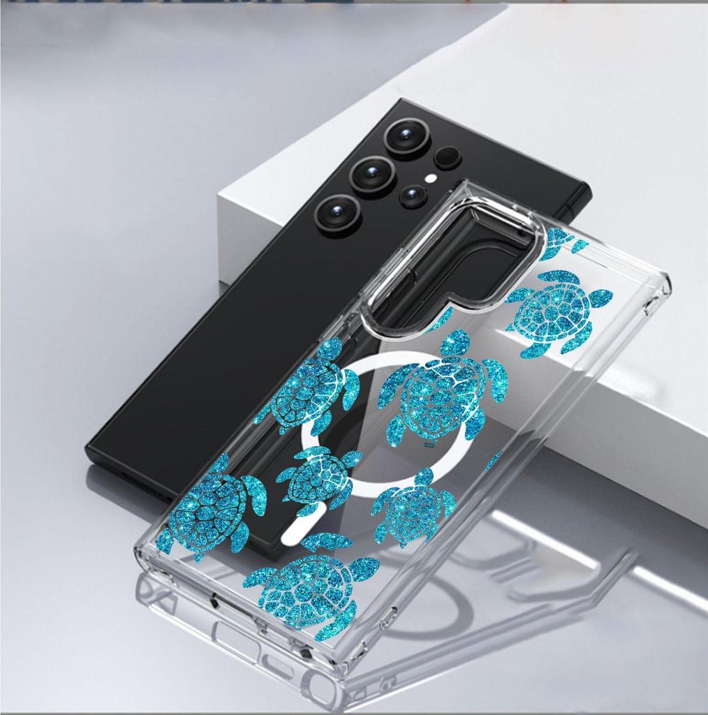 Transparent Sea Turtles Magnetic Full Coverage Phone Case for iPhone 15/16/17 Pro Max