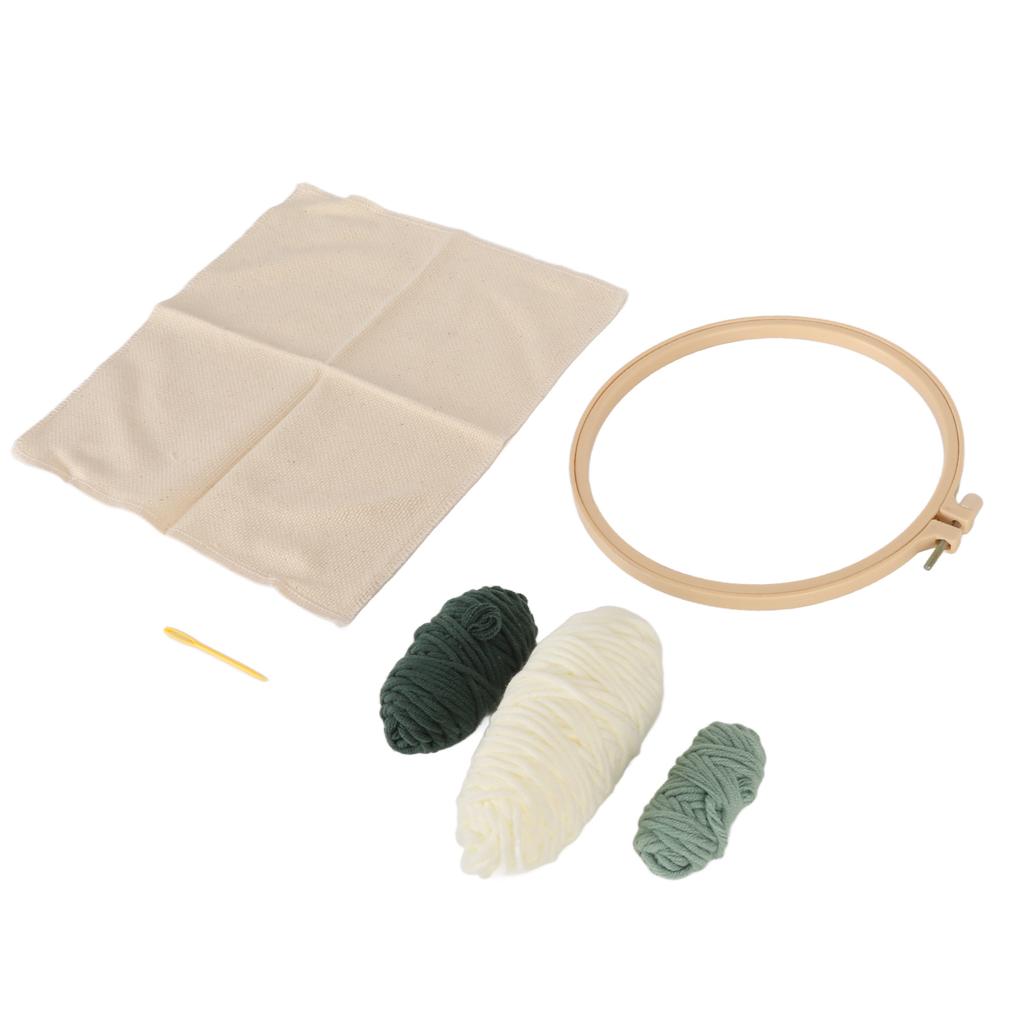 Punch Needle Kit Green Leaves Easy Operation Glossy Frame 7.9in Hoop Semi Finished Embroidery
