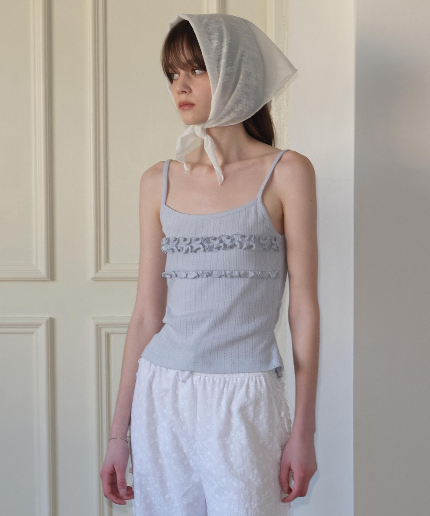 Margarine Fingers Frill Ribbon Tank Top (Light Blue)