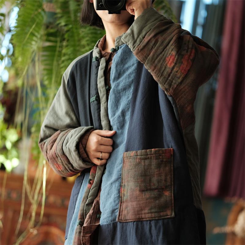 Johnature Femei Iarna Vintage Parkas Stand Maneca Lunga Buton Plus Bumbac Mantoane De Iarna Stilul Chinezesc Femei Parkas