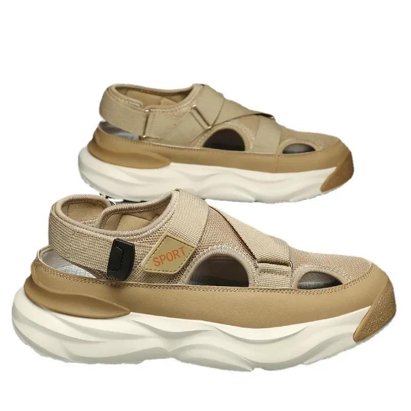 Shoes Men's  Summer Hollow Out Breathable Sandals Male Driving Sandals Thick Sole Anti Slip Baotou Sports Beach Slippers 2024