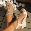 Fashion Summer Beach Bohemian Style Beaded Sandals Women Wedge Heel Platform Vocation Shoes Woman Plus Size 43 Super High Heels Sandels