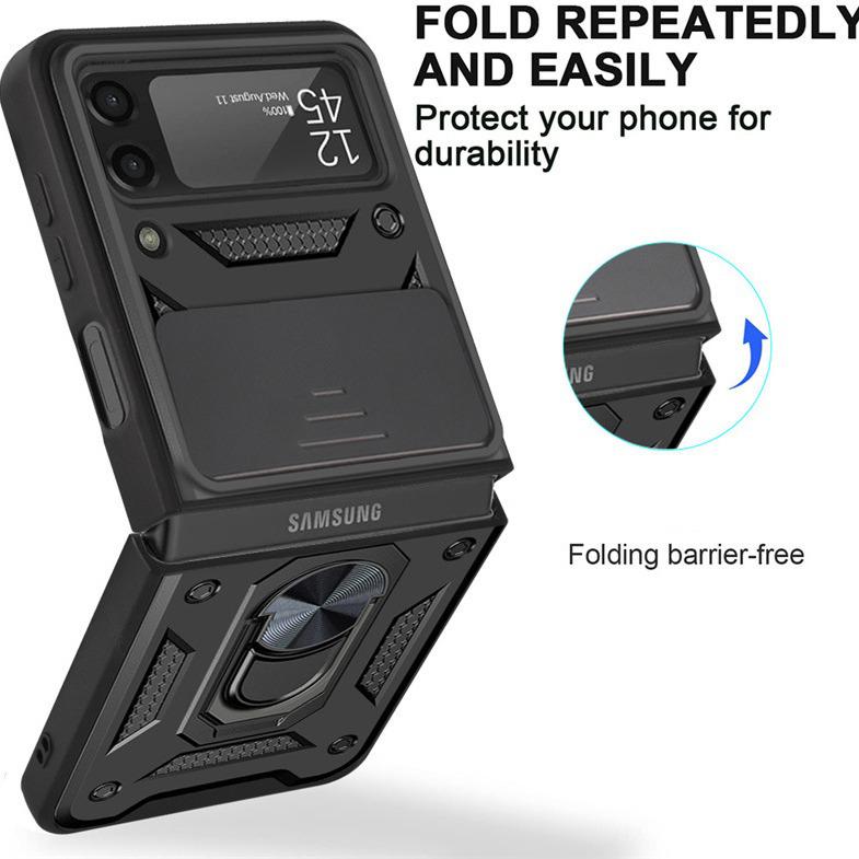 Samsung Z Flip4 Foldable Magnetic Bracket Case with Push-Window and Anti-Drop Protection