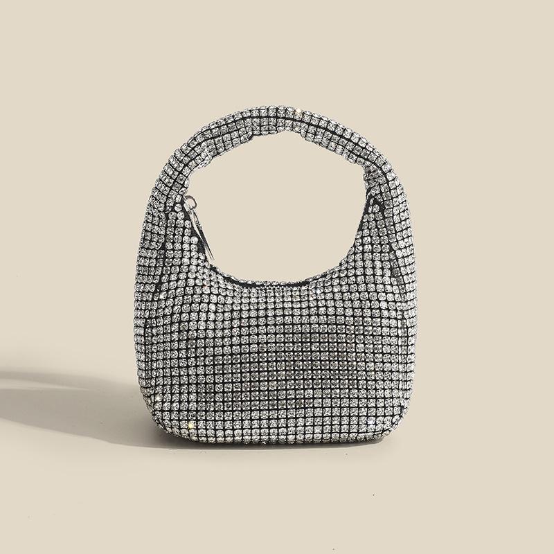 

2024 Блестящая вечерняя сумочка, полностью усыпанная бриллиантами - Универсальная маленькая квадратная сумка серебряный