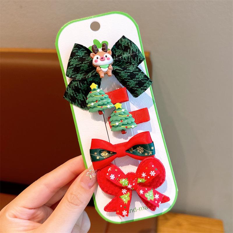 2025 Kinder Weihnachts Haarspangen Set: Weihnachtsmann, Baum & Rentier, 5 Stück