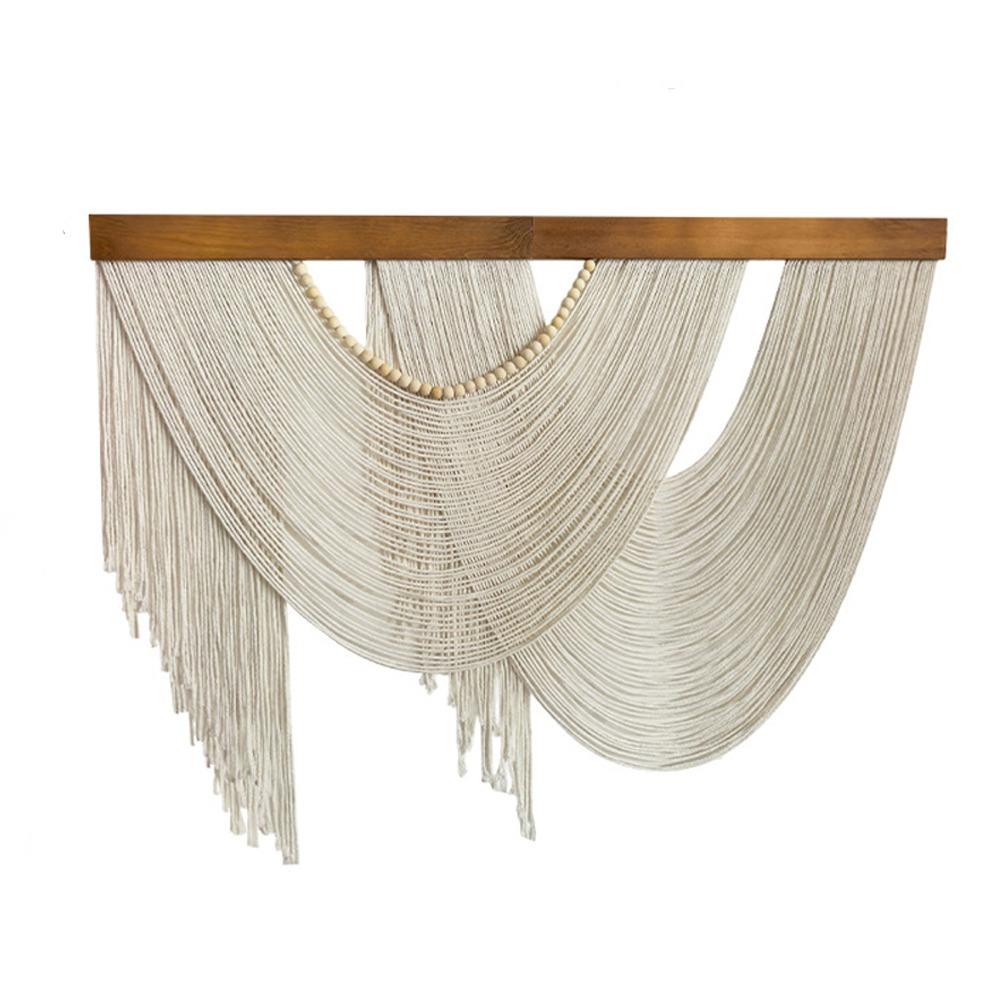 Hand-Woven Handmade Tassel Tapestry Wooden Curtain Tapestry Macrame Wall Hanging Background Wall белый
