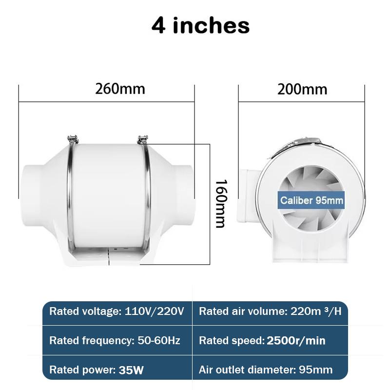 3/4/5 inch Exhaust Fan Home Silent Inline Pipe Duct Fan Bathroom Extractor Ventilation Kitchen Toilet Wall Air Ventilator 110V