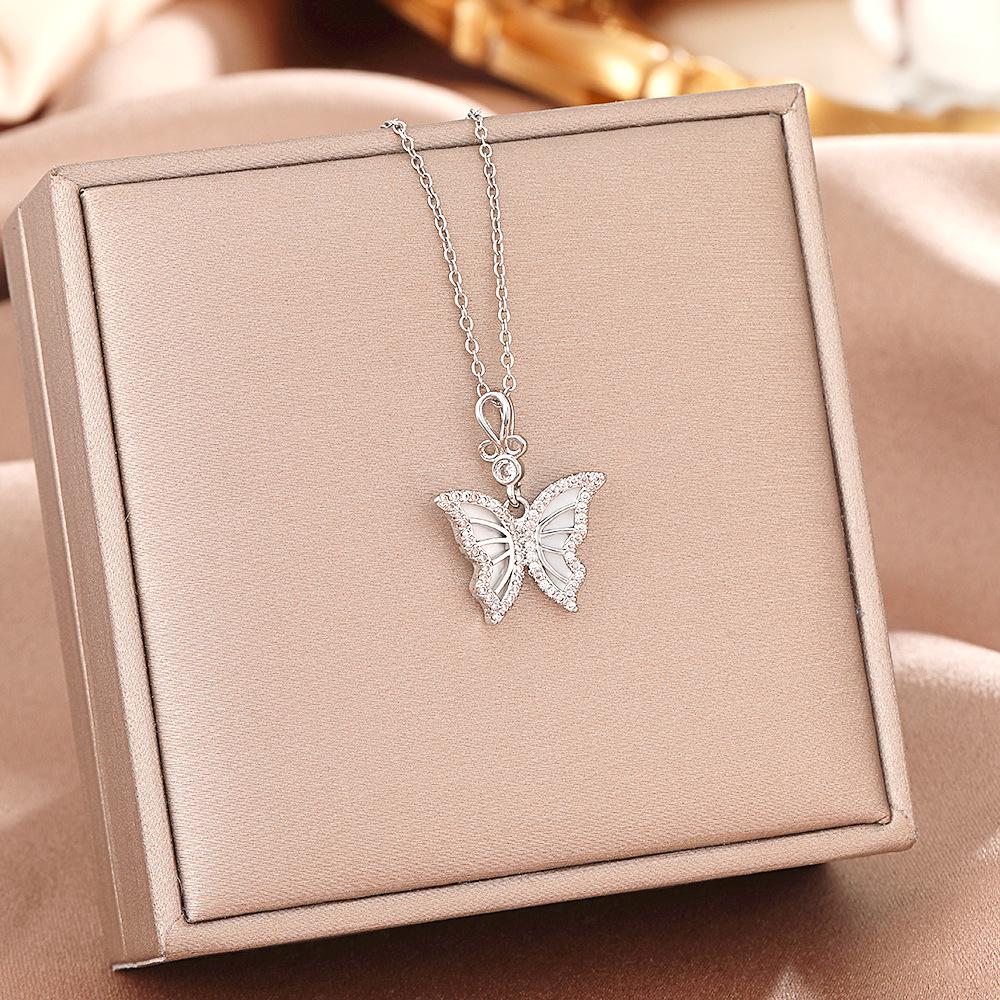 Women's Silver Titanium Steel Necklace with Micro-Inlaid Zircon - Elegant, Durable Clavicle Chain Jewelry
