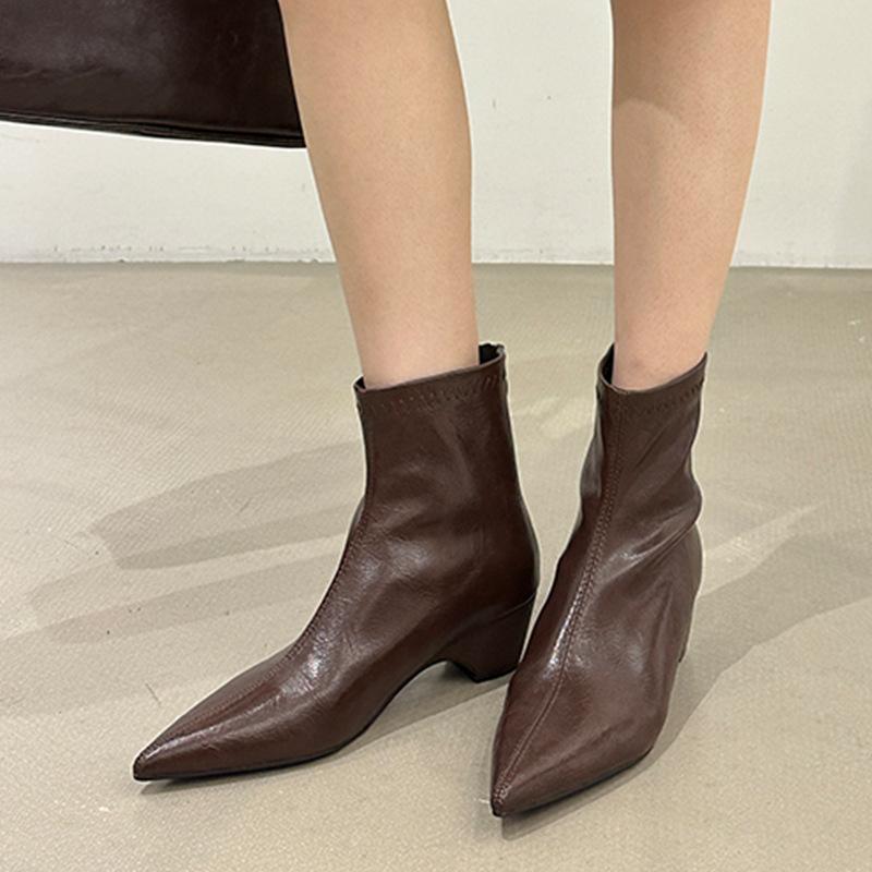 

Остроносые короткие ботинки женские ботинки 2025 новые осенне-зимние европейские красивые женские ботинки толстый каблук высокий каблук короткие ботинки молния тонкие ботинки 39
