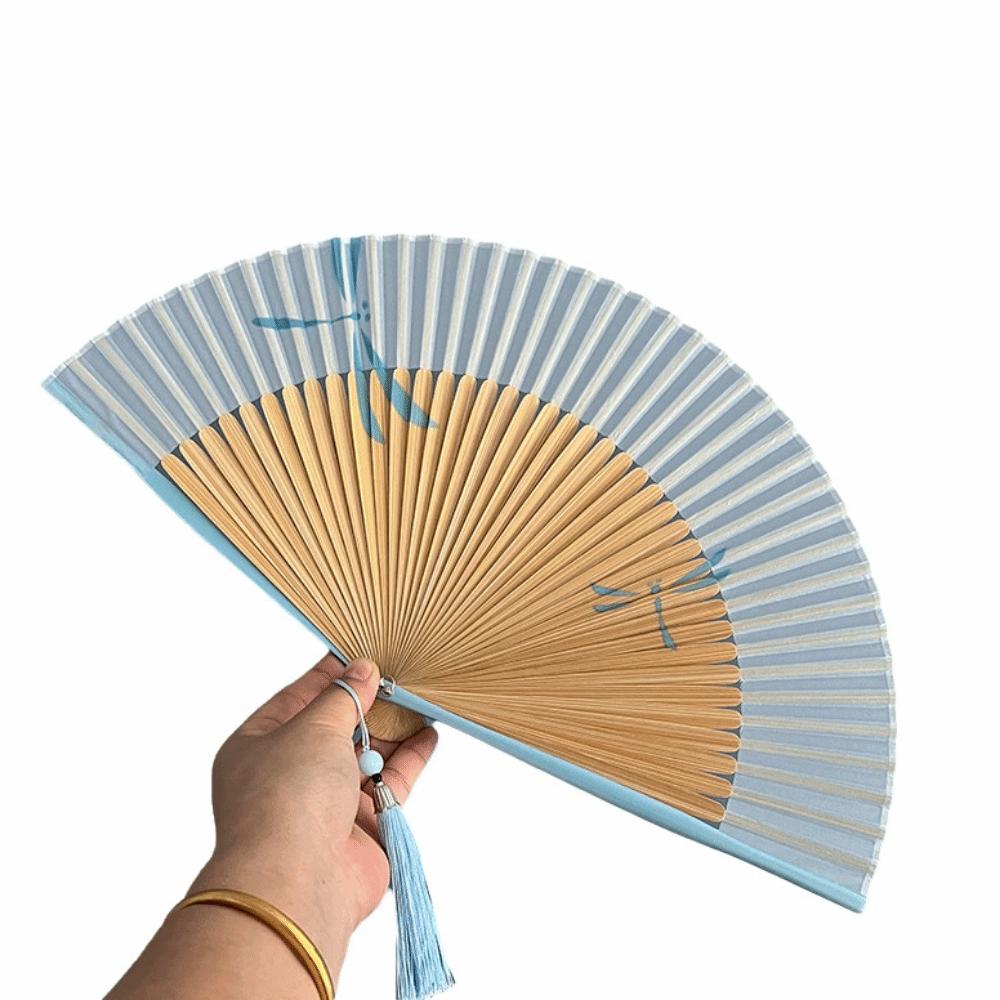 Chinese Style Folding Hand Fan Bamboo Frame Women's Dance Fan Retro Handheld Fan Home Use