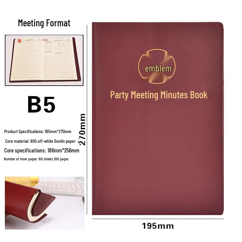 Leather Cover Meeting Minutes Book - B5/A5 for Party Members & Class Notes
