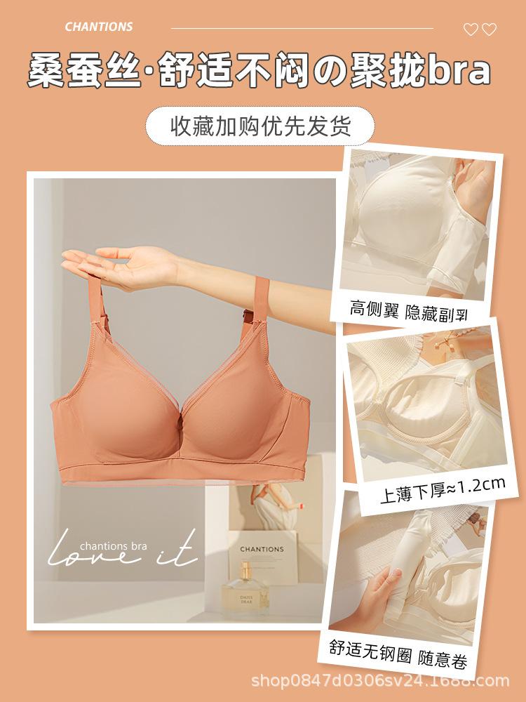 Traceless Underwear Women's Small Breasts Gather and Show Large Breasts, Anti-sagging Mulberry Silk Adjustment Bra Cover New