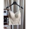 Women French Lace Fleece Lined Camisole With Built-in Bra Beauty Back Slim Fit Thermal Cami Top For Fall Winter