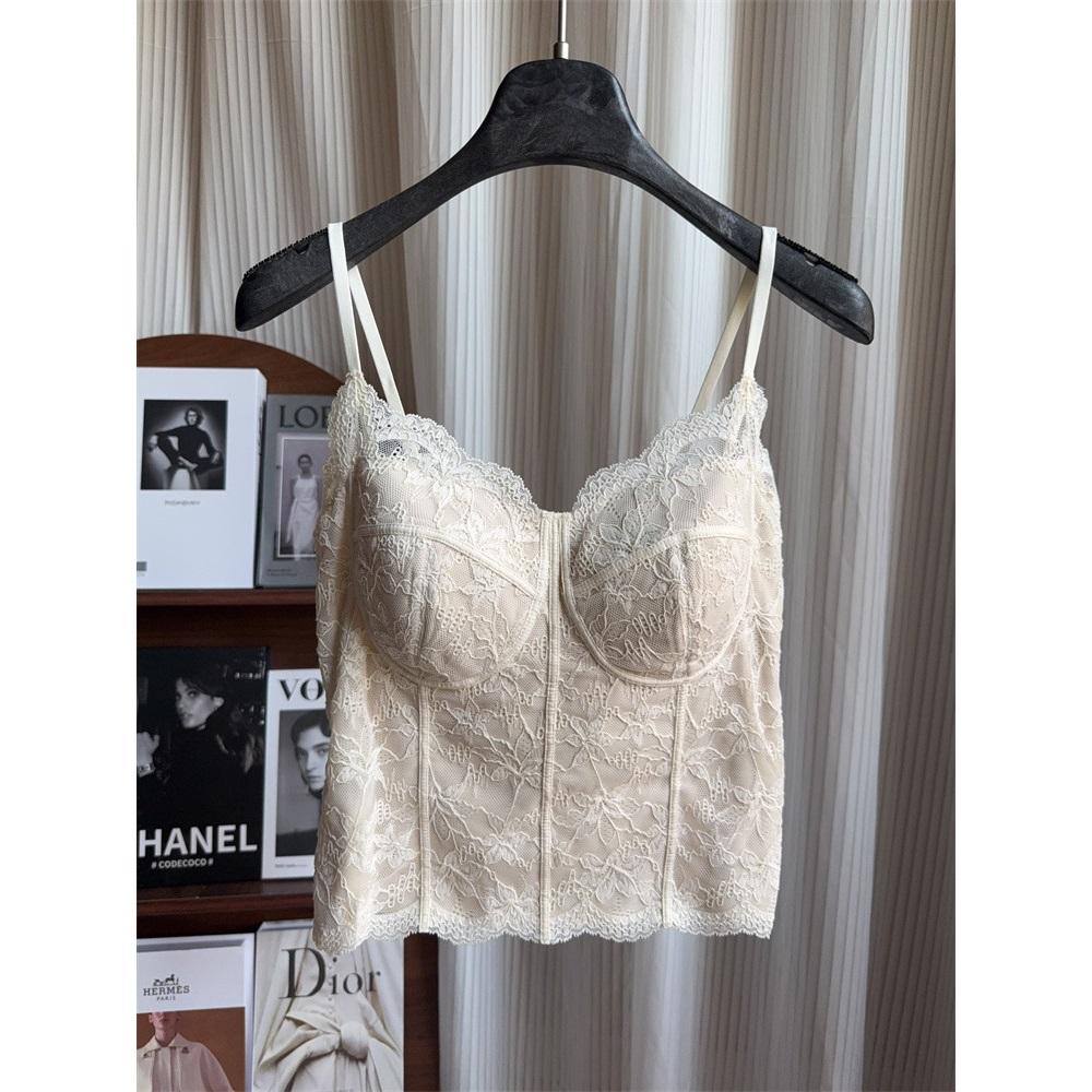 Women French Lace Fleece Lined Camisole With Built-in Bra Beauty Back Slim Fit Thermal Cami Top For Fall Winter