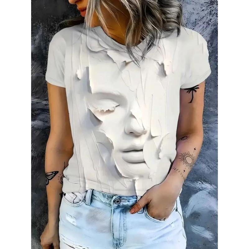 Fashion Women's Clothing Mystery Girl Short Sleeve Crew Neck T-shirt 3D Color Printing