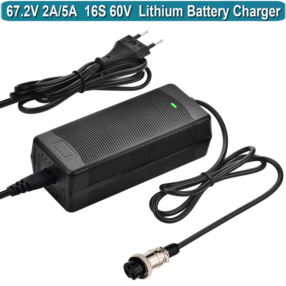 

67.2V 2A Charger 16S Li-ion Battery 110V-240V 60V Charger Output 2A for 60V Lithium Health Care 59.2V GX16 3-Prong Plug Jack US PLUG