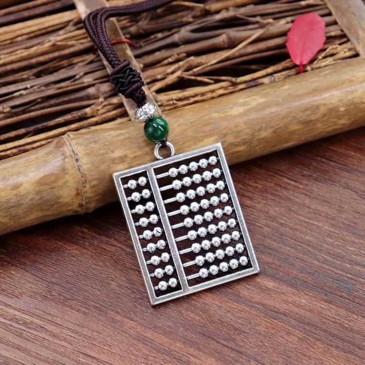 Handmade Retro Cotton and Linen Tibetan Silver Pendant Necklace Medium and Long Flower Versatile Sweater Chain Women's Simple Accessories