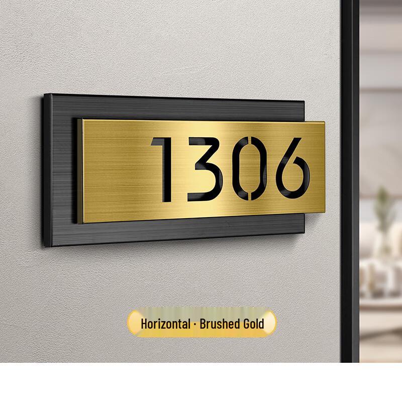 Longchan Brushed Gold Stainless Steel Double-Layer Hollow Door Number Plate
