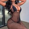 Lace Jumpsuit Hollow Mesh Fishnet Sleeveless Seductive Costume Halter Neck Women Wedding Night Honeymoon Bedroom Bodysuit