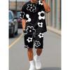 Set Elegante da Uomo con T-shirt e Pantaloncini a Fantasia Floreale, Perfetto per Uscite Estive, Ideale per Coppie, Comodo da Indossare