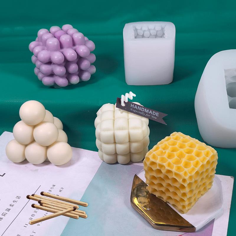 Silicone Mold For Cube Scented Candle Pyramid Sphere Plaster Soap Making Dessert Baking