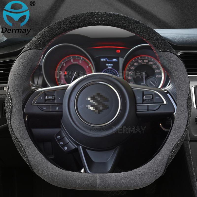For Suzuki Swift 2017 2018    DERMAY Suede Leather Car Steering Wheel Cover Non-slip Auto Accessories Interior