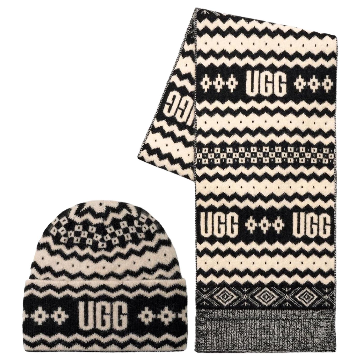 UGG Acrylic Knit Scarves Unisex Black/White 103604 F