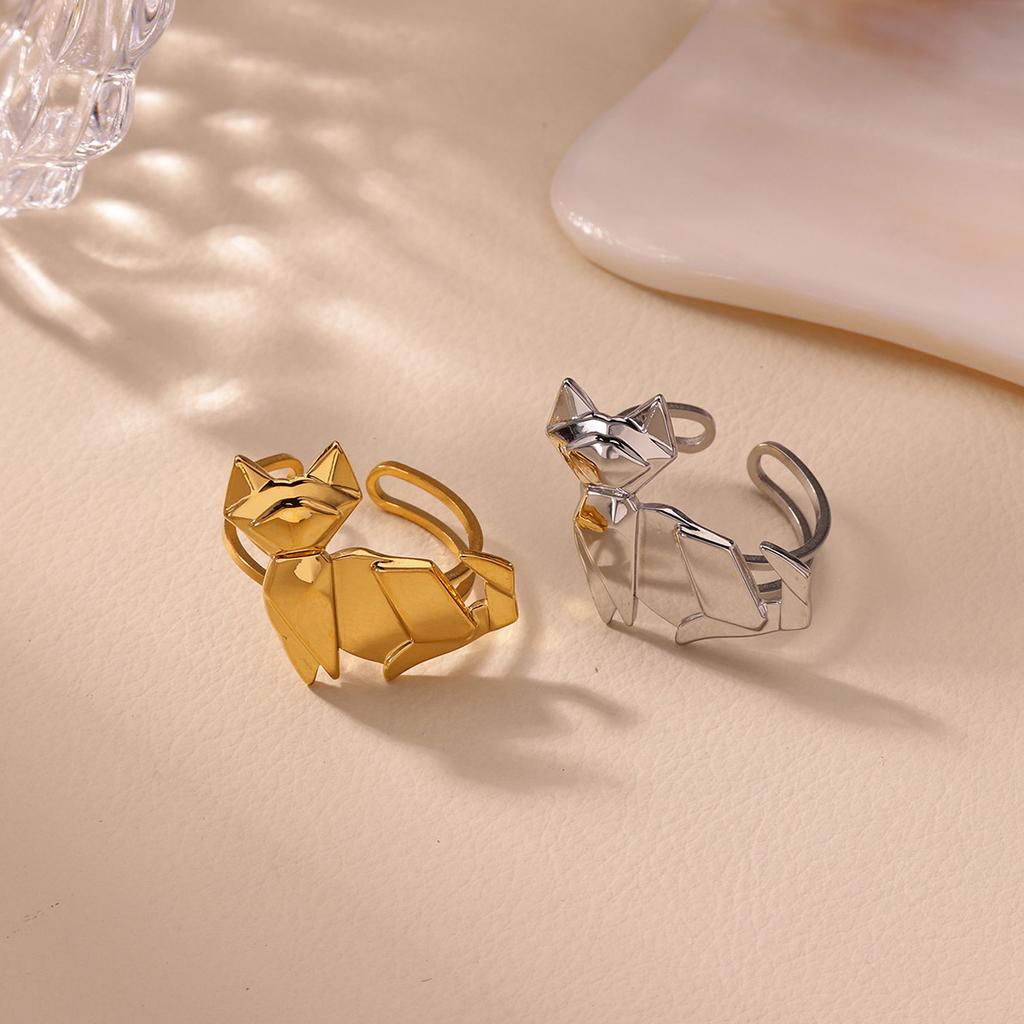 Simple Unique Cat Rings For Women Gold-Plated Stainless Steel Elephant Penguin Adjustable Ring Handmade Christmas Jewelry Gift