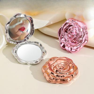 Pokovené růžové skládací zrcátko na make-up - Ruční mini oboustranné zrcátko Zrcátko na odlíčení Skládací zrcátko na make-up