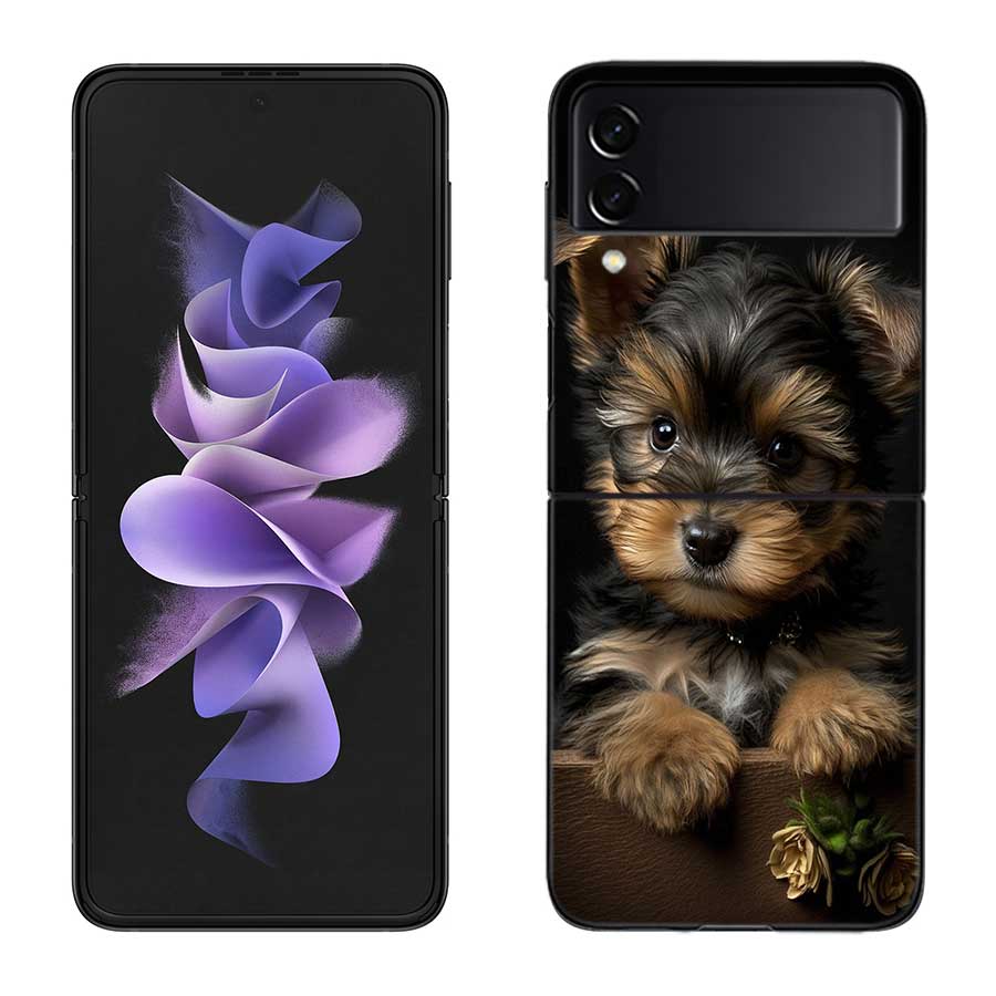 Yorkshire Terrier Dog Phone Case For Samsung Z Flip 7 6 5G Galaxy Z Flip 5 4 3 Black Hard Cell Cover Luxury PC Shell Coque