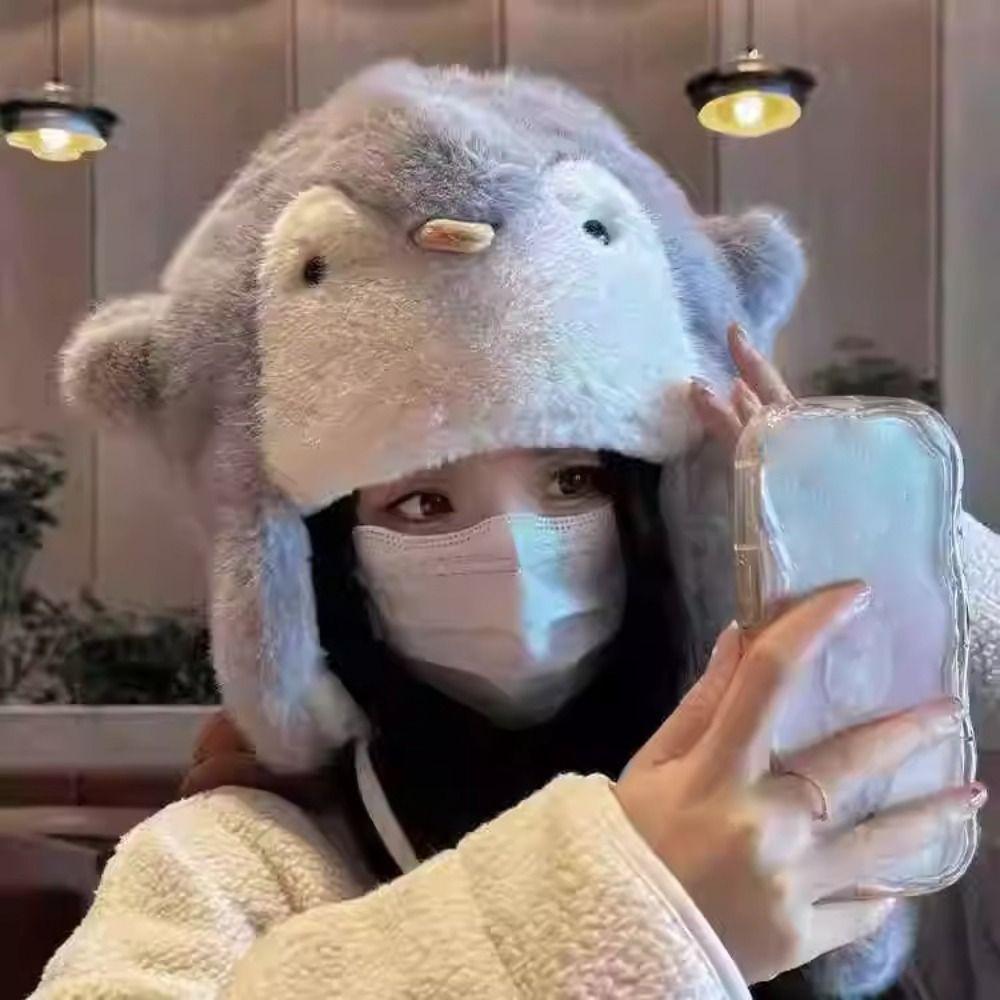 Cute Penguin Plush Hat Cold Protection Pullover Hat Sweet Beanies Caps  Kids Adult Gifts