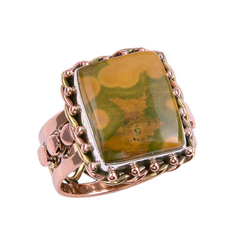 Natural Ocean Jasper Gemstone Two Tone 925 Sterling Silver Jewelry Ring S.7 C4y80
