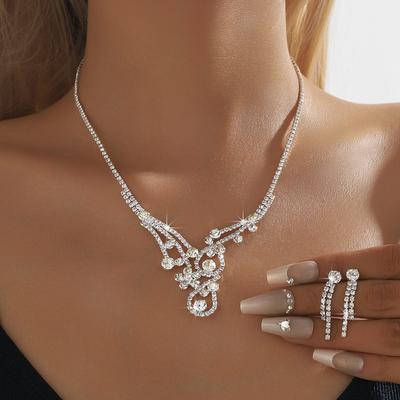 3-teiliges Damenmode Kupfer eingelegtes Zirkon Krallenketten-Halskette Ohrringe Zirkon-Set Geeignet für Hochzeit, Party, Festivalgeschenke