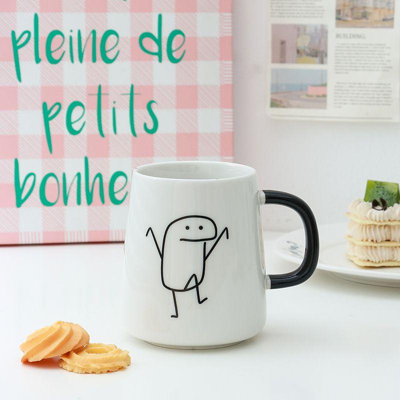 Simple Cartoon Ceramic Mugs Creative Personality Couple Mug Coffee Mug Men's Women's Milk Mugs Home Water Cup Drinkware