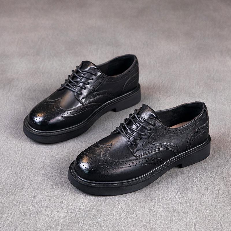 

Женские лоферы из первого слоя коровьей кожи, новинка весны 2025 года, кожаная мягкая подошва, мягкая поверхность, шнуровка, британский стиль, маленькие кожаные туфли для женщин 35