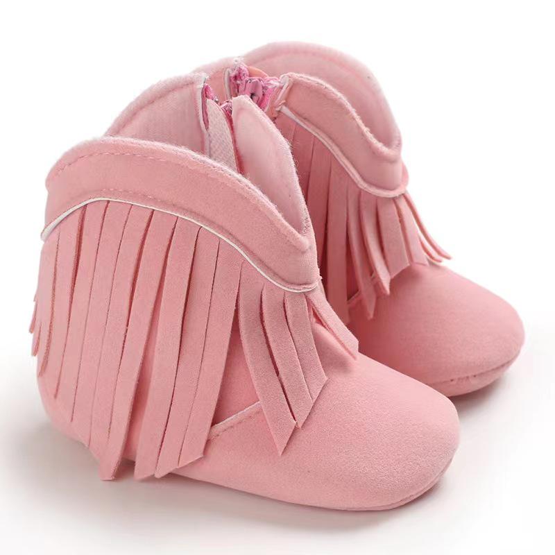 2023 Winter Tassel Toddler Shoes with Side Zipper and Soft Sole for Pre-Walking Baby Girls