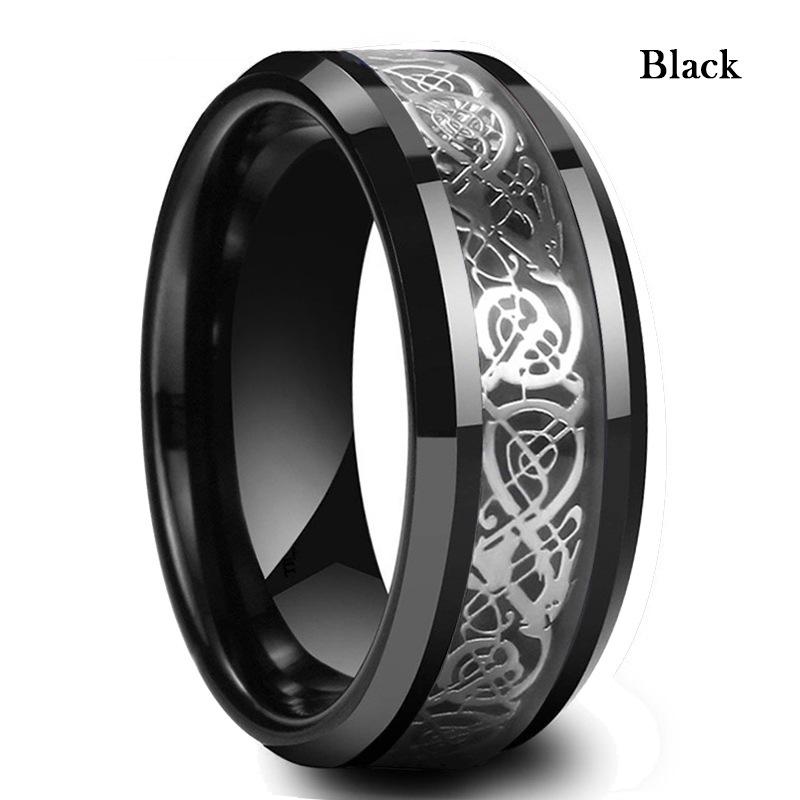 European & American Style Men's Titanium Stainless Steel Dragon Ring with Diamond Pattern