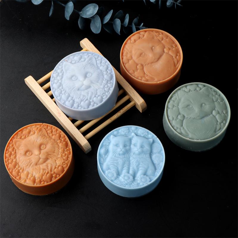 3D Roundness Embossed Love Cat Silicone Soap Mold DIY Cat Paw Candle Soap Mould Chocolate Cake Baking Tools Home Decor Gift