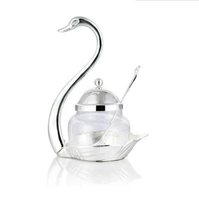Top Aluminum alloy Condiment Pot Seasoning Container Spice Glass Jar Salt Sugar Bowl Pepper Coffee Storage Organizer Swan MJ