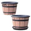 Brown Rustic Plant Pot Flowerpot Barrel Style Pots with Built-In Drainage Holes 8" Plastic-Inspired Finish Extra-Large, Thick Planter for Patio Garden