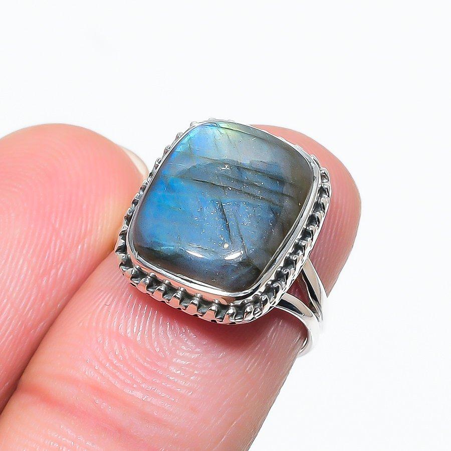 Natural Labradorite Gemstone 925 Solid Sterling Silver Jewelry Ring Size 6 V5i48