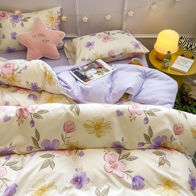 Pink Flowers Duvet Cover Set Ins Fashion Single Queen Size Girls Boys Flat Sheet Pillowcase No Filler Home Decor Bedding Set