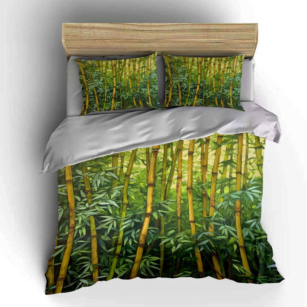 "Bamboo-Themed Set for Nature Decor" Kid's and Adults' Bedroom Decor, Exquisite Three-piece Bedding Set Gift