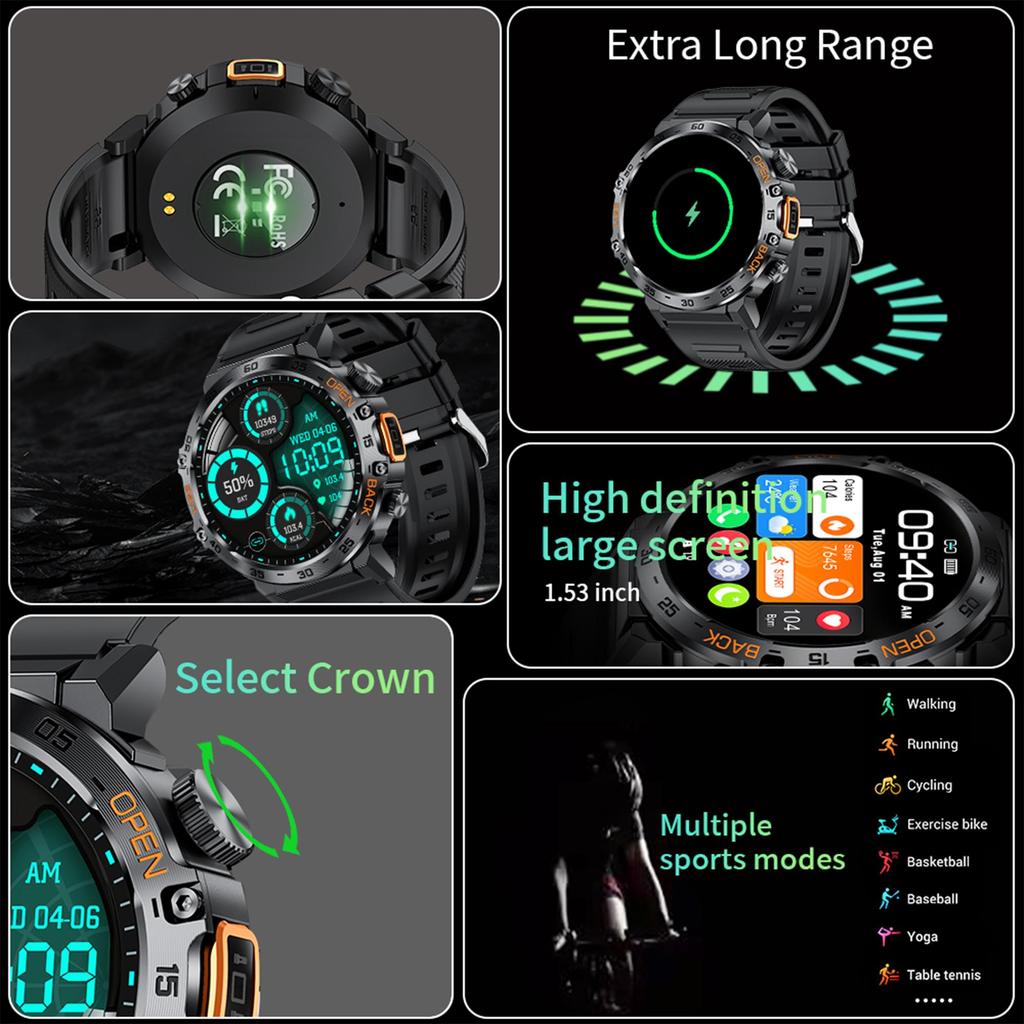 LIGE New LED Lighting Smart Watch 1.53inch HD Round Screen Bluetooth Call Men Smartwatches