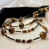 Vintage Boutique Maillard Style Natural Tiger'S Eye Stone Clavicle Chain Necklace