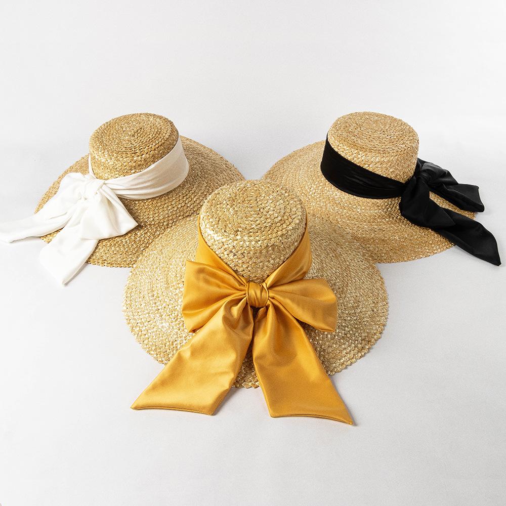202601-shi INS CHIC Sommer schick geflochten Stroh breite Krempe Schleife Band Damen Freizeit Sonnenschutzmütze Damen Urlaubs Strandhut