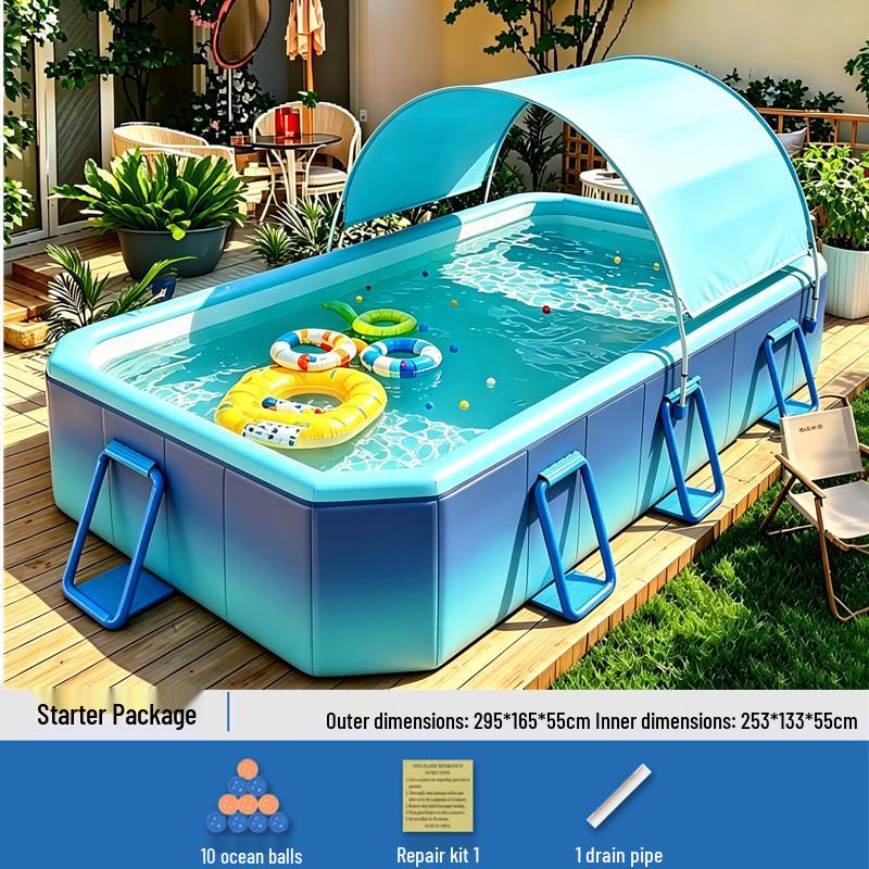 Inflatable Children's Swimming Pool with Slide - No Inflation Needed, Thickened Foldable Design for Home and Outdoor Use