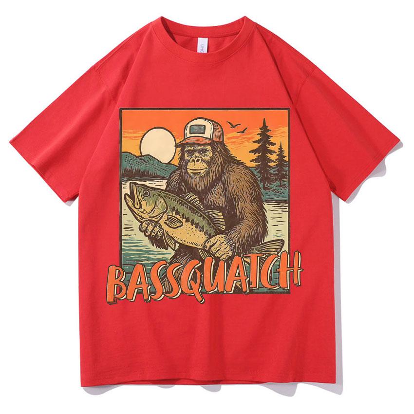 Funny Bassquatch Bass FisherUnisex Sasquatch Trendy Fishing Tshrit Unisexs Harajuku Casual Short Sleeve Teenagers High Quality Tshrits S