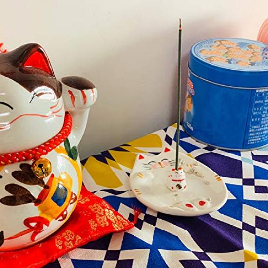 Umora Incense Holder, Incense Plate, for Incense, Aromatherapy, Home Decor, Good Luck, Handmade, Cute Ceramic Figurine, Gift (Plate: Dumpling Cat)